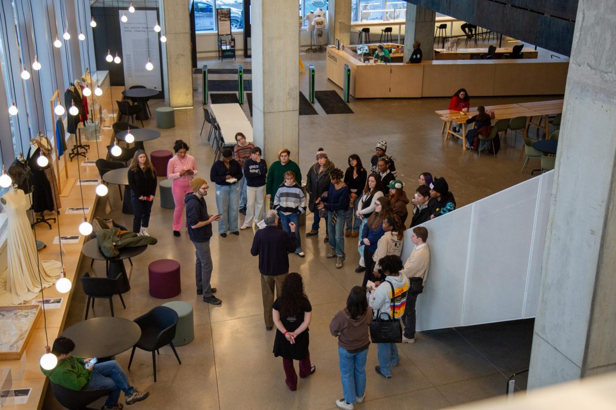 Robert Blandford, associate professor in the School of Business and Entrepreneurship, hosts the first Gallery Management class of the semester on the first floor of the Student Center on Monday, Jan. 26, 2026.