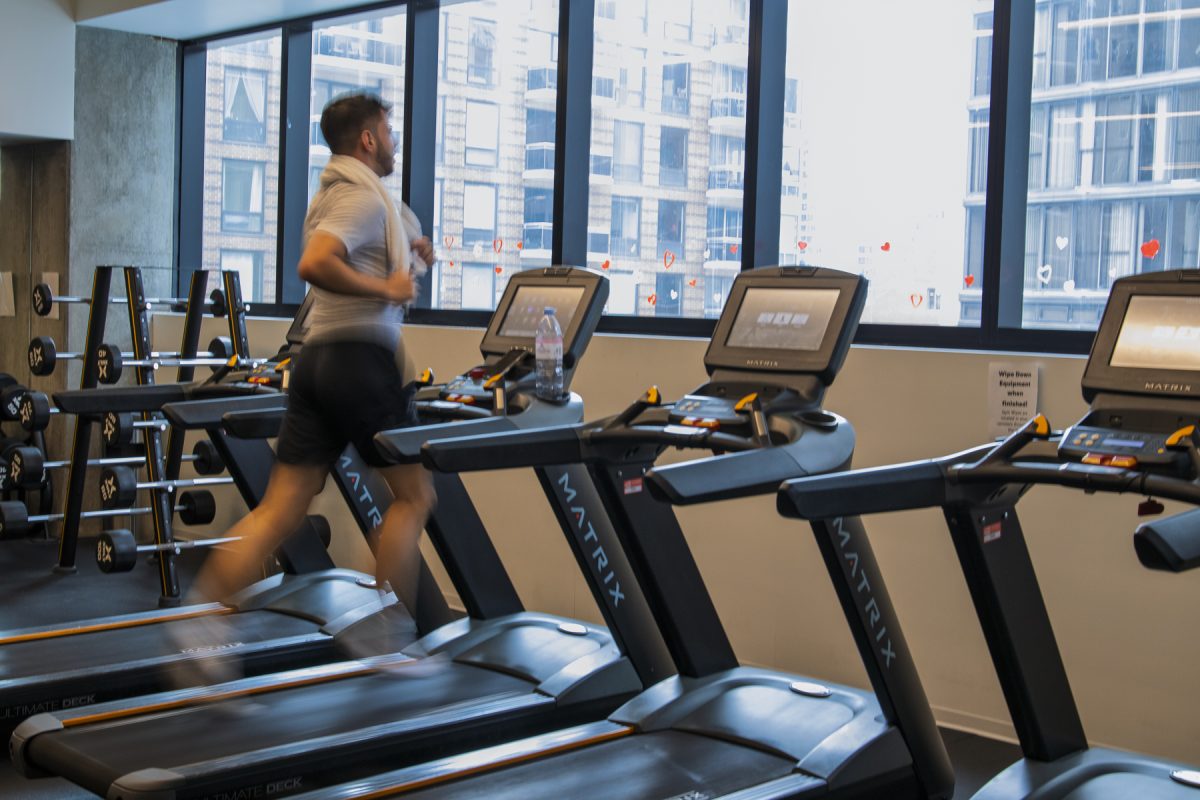 Luka Gudzulic, a freshman acting major, runs on a treadmill in the fitness center on the fourth floor of the Student Center on Friday, Jan. 30, 2026. 