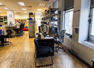 Anthony Ward's desk and chair at the cage located on the fifth floor of 1104 S. Wabash Ave. on Sunday, Feb. 10, 2026.