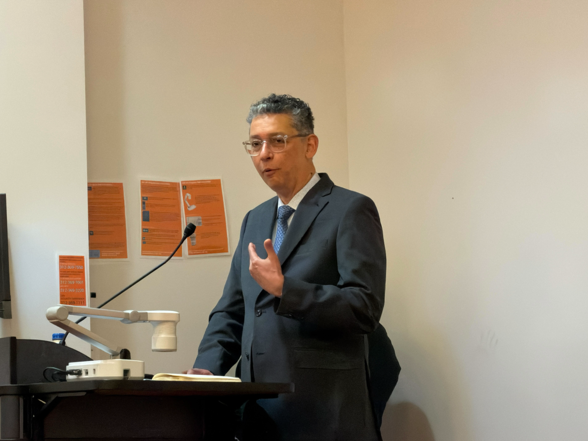 Michael Soto, the former provost and senior vice president of Academic Affairs at Point Park University in Pittsburgh, discusses student development during the open forum at the Ferguson Lecture Hall on Tuesday, Feb. 24, 2026.