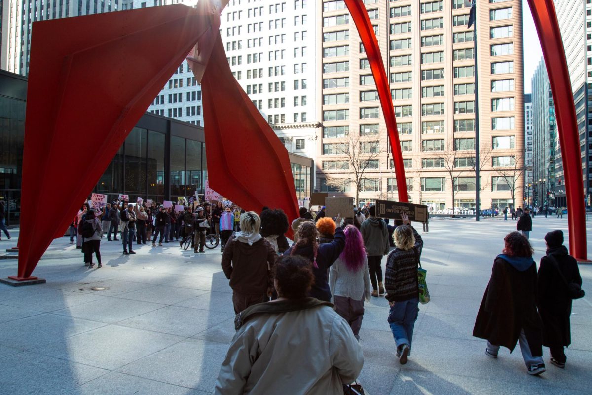 Columbia students march into Federal Plaza to meet with other schools for the national school walkout day to protest against ICE on Friday, Feb. 13, 2026. 