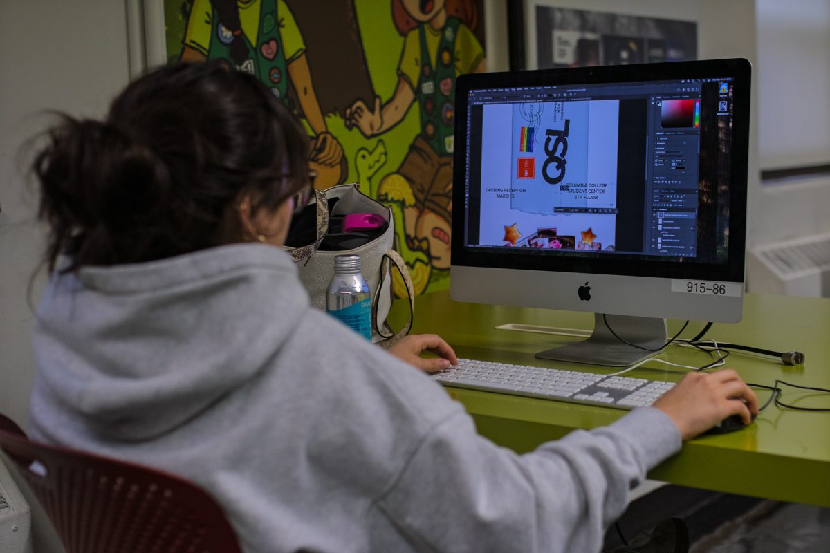 Grecia Lopez-Macias, a senior illustration major, works on a project in the computer lab located on the ninth floor of 623 S. Wabash Ave. on Thursday, Feb. 19, 2026.