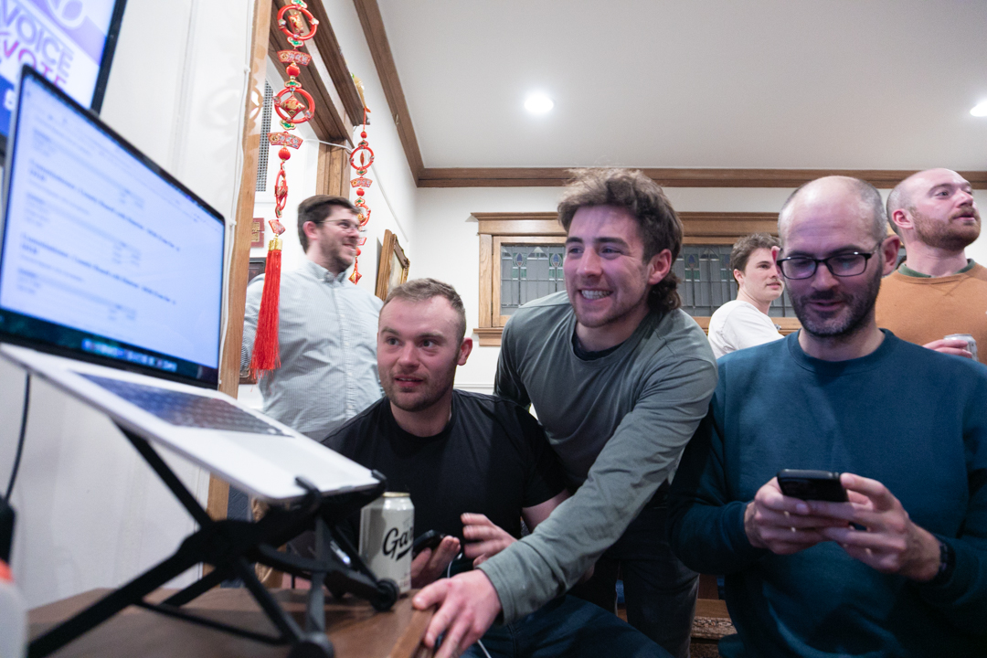 10th District winner Drake Warren and his team check election updates in Lake View, Chicago, Ill., on Tuesday, March 17, 2026.