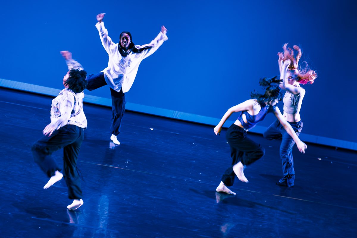 Dancers perform choreographed pieces during "In a World of Becoming," an independent dance project created by two graduating seniors, Grace Butt and Erica Jones, for Admitted Students Day to encapsulate the emotional arc of beginning college at The Dance Center on Saturday, April 25, 2026. 