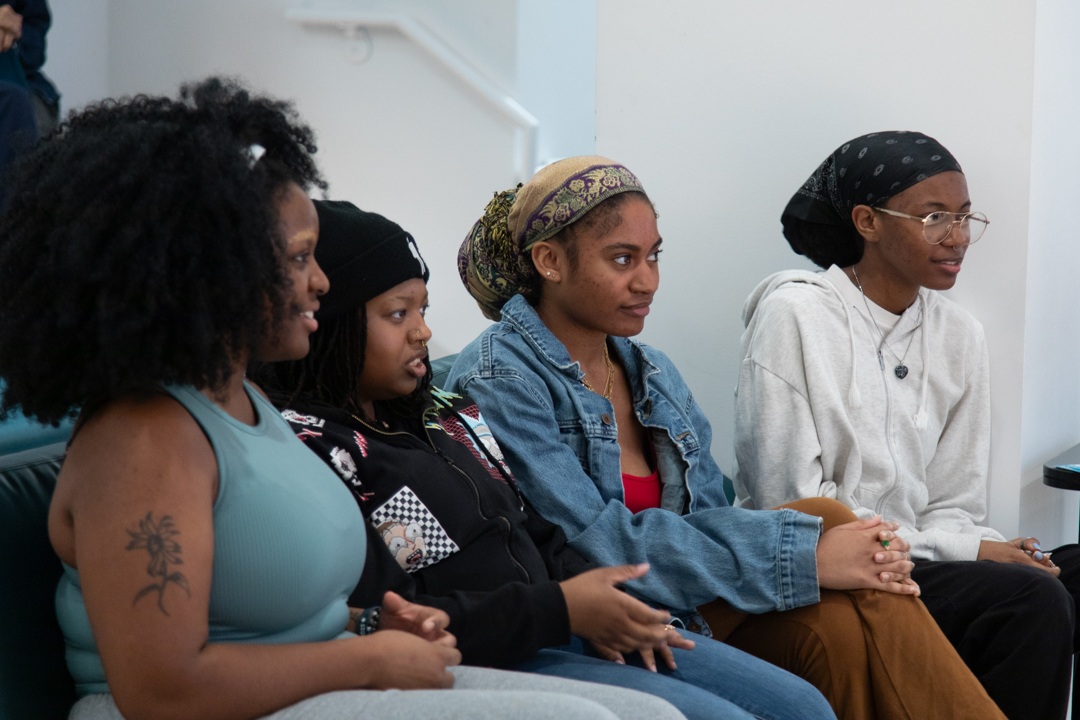 Contestants of the spelling bee sit back and watch their competition spell moderate to difficult words at the Spelling Bee hosted by the Black Student Union at The Hive on the third floor of the 618 S. Michigan Ave. building on Wednesday, April 15, 2026.
