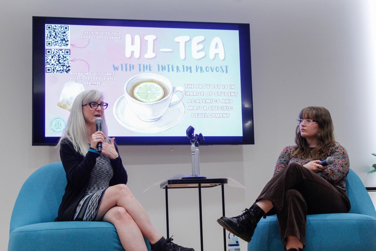 SGA President Jenna Davis hosts an open Q&A with Interim Provost Suzanne McBride at SGA's Hi-Tea with the Interim Provost event on Tuesday, March 31, 2026.