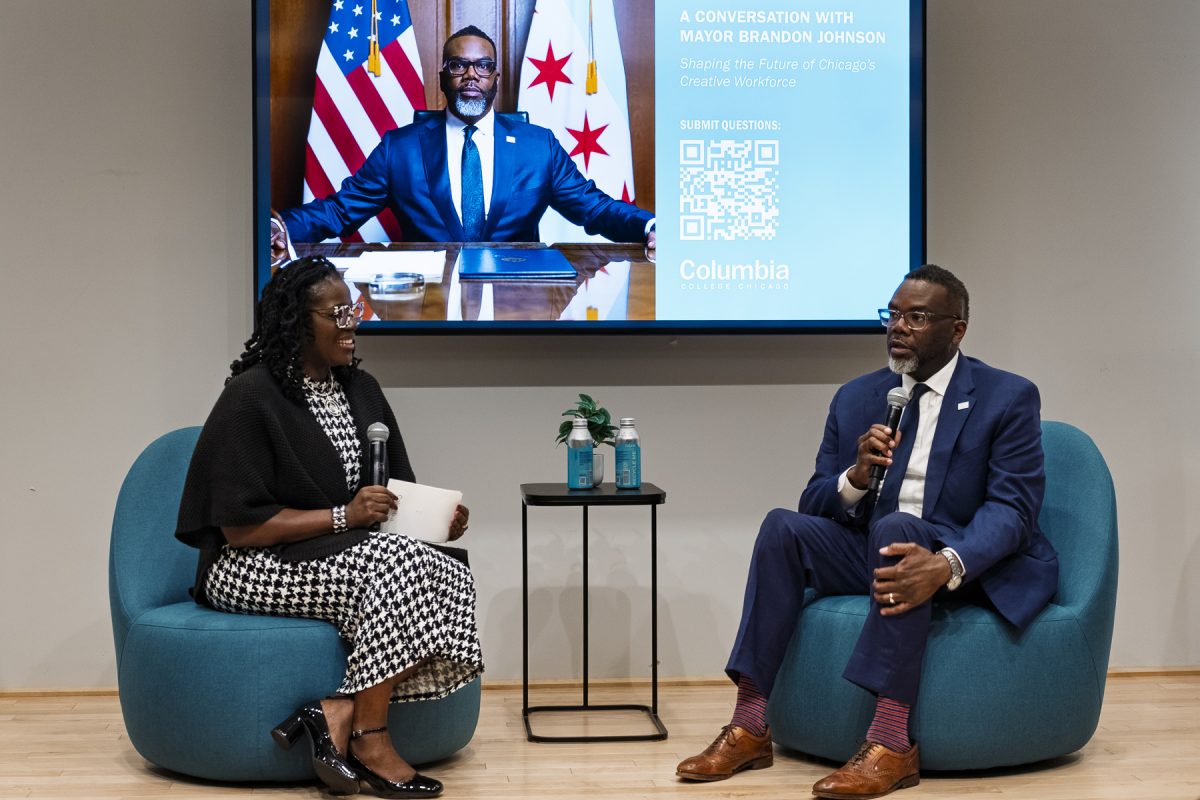 President and CEO Shantay Bolton and Mayor Brandon Johnson engage in a Q&A at The Hive on the third floor of 618 S. Michigan Ave. on Friday, April 24, 2026.