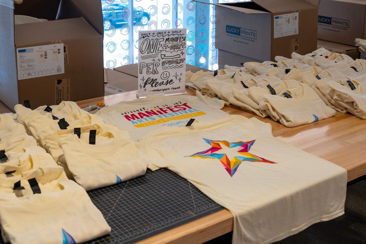 The annual Manifest T-shirt available for students in the Makerspace at the Student Center on Friday, April 24, 2026. 