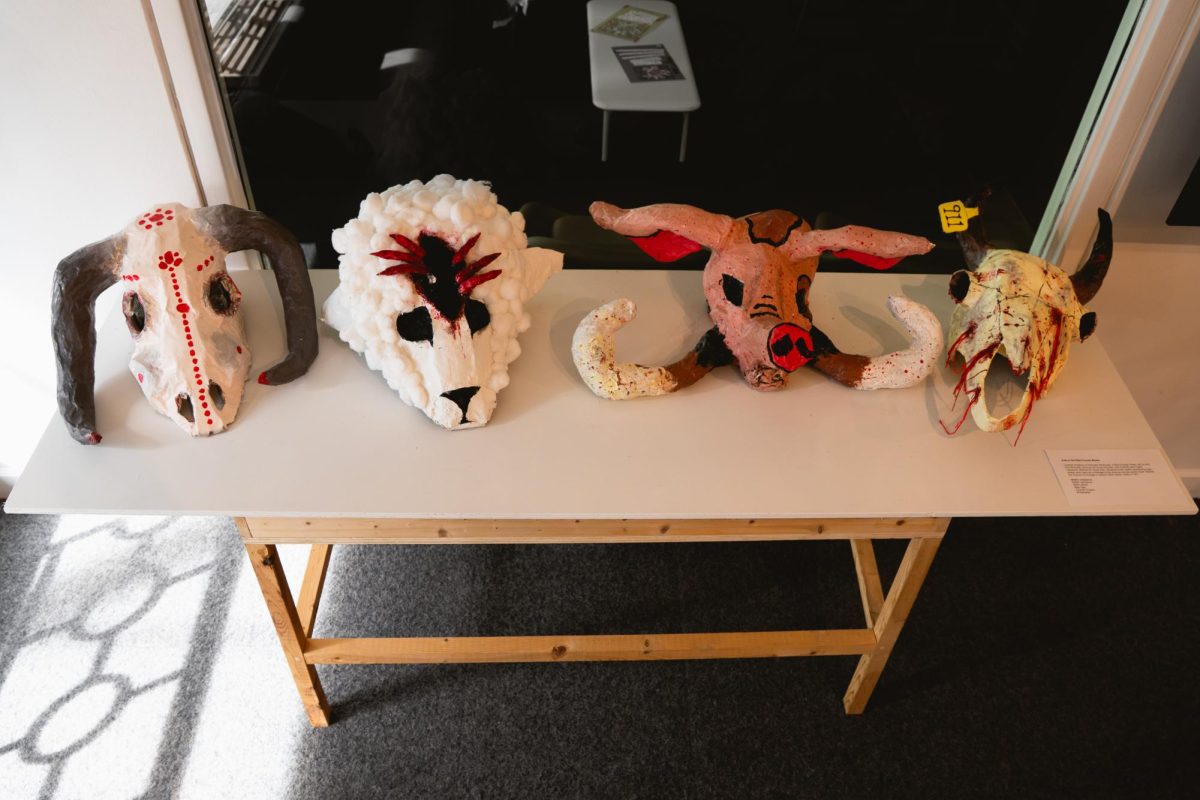 A new art exhibit at the Hokin Gallery displays masks resembling various animals as an homage to the closure of the Union Chicago Stock Yards on Thursday, April 9, 2026.