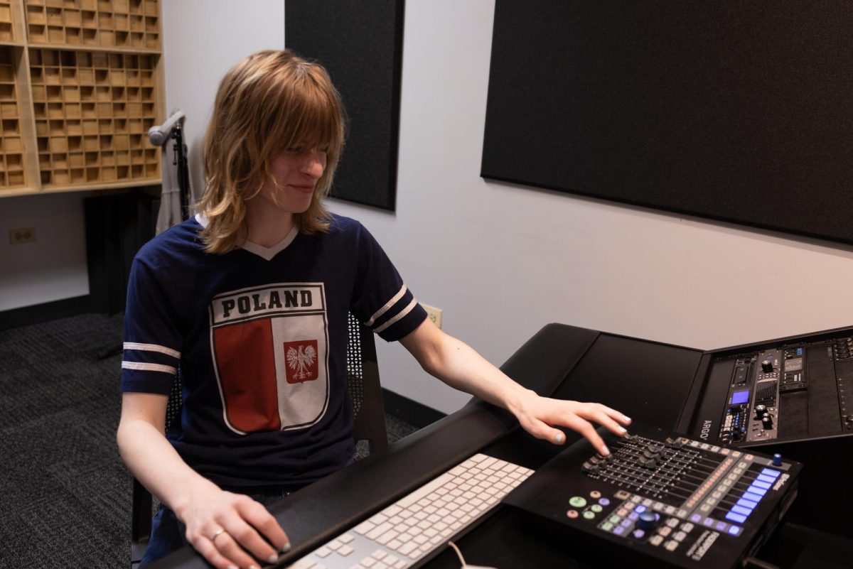 Aaron Daane making music in a studio at 33 E. Ida B. Wells Dr. on April 24, 2026.