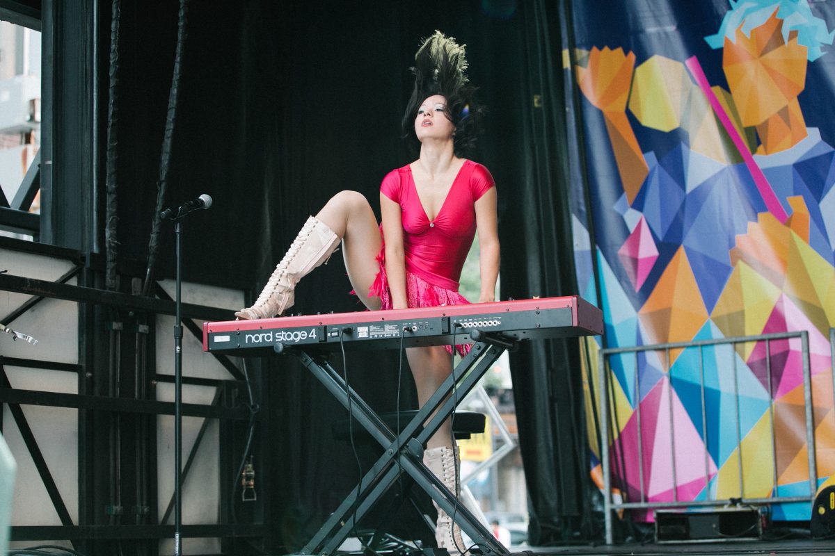 Mikayla Geier, Canadian singer-songwriter, closes out Manifest with hit songs like "I Don't Feel Safe In My Body" and "Paris" on the Manifest mainstage on South Wabash Avenue., on Saturday, May 16, 2026.