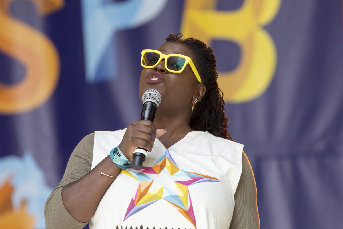 Shantay Bolton, Columbia’s president and CEO, speaks during Manifest kick off on the Main Stage on S. Wabash Ave.
