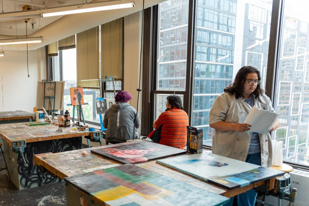 Students work on projects in the open studio in the 623 S. Wabash Ave. building on Thursday, May 7, 2026.