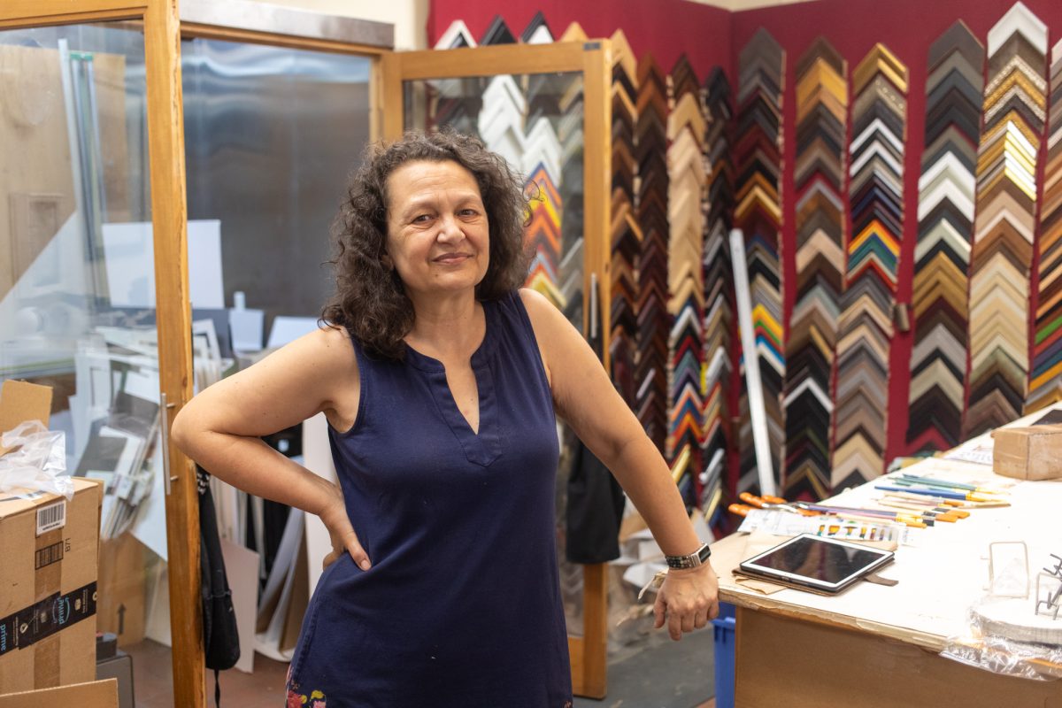 Theresa Fernandez, owner of Lakeview Art Supply in North Park, has been at her spot at 3314 W Foster for 14 years, originally in Lakeview, she relocated her store to be closer to the northern Latin community in Chicago on Wednesday, Aug. 5, 2026.This photo is part of the Columbia Chronicle’s “77 Community Areas” project, documenting Chicago in celebration of America’s 250th birthday.