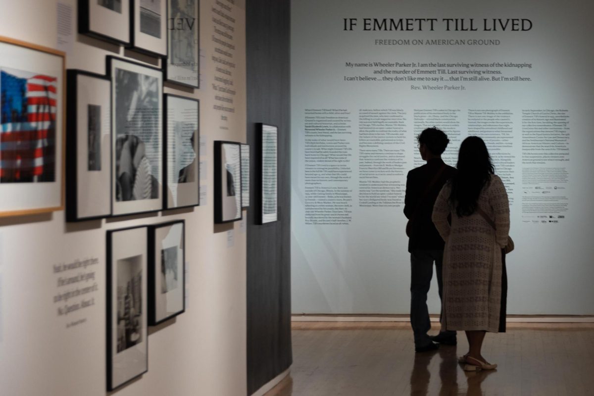 Visitors check out the current MoCP exhibit “If Emmett Till Lived” in the 600 S. Michigan Ave. building on Monday, Sept. 21, 2026.