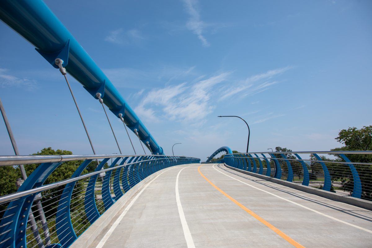 The 41st Street Pedestrian Bridge lays free of pedestrians while temperatures reach a high of 95 degrees on Wednesday, Sept. 2, 2026. The bridge was part of an international design project called "Bridging the Drive," connecting the Lake Shore Trail and William Davis Park. This photo is part of the Columbia Chronicle’s “77 Community Areas” project, documenting Chicago in celebration of America’s 250th birthday.