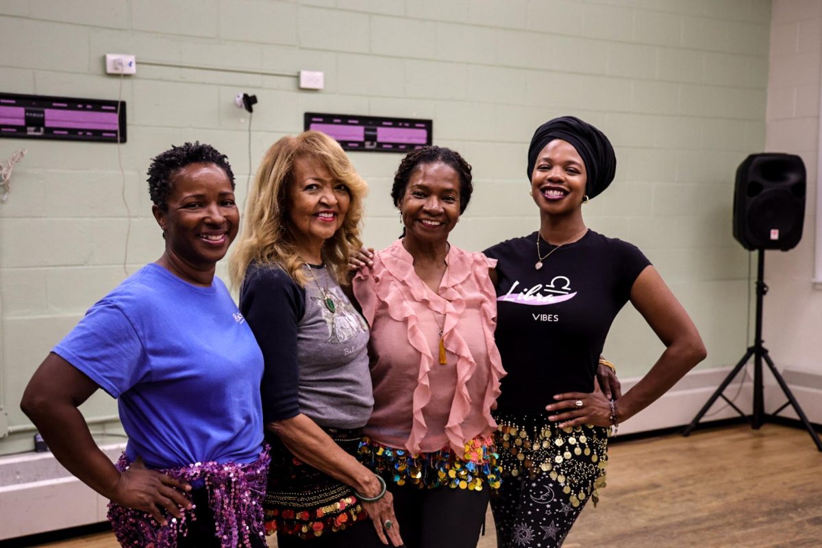 Khalidah Kali and Chineze Mogbo pose for a picture inside the Mayfair Arts Center, a dance studio based on Chicago’s Far Southeast Side in the Calumet Heights neighborhood on Thursday, Sept. 10, 2026. Khalidah Kali, artistic director of the North African Dance Experience, has been teaching students since 1986, instilling the art of dance and connection with the inner spirit.