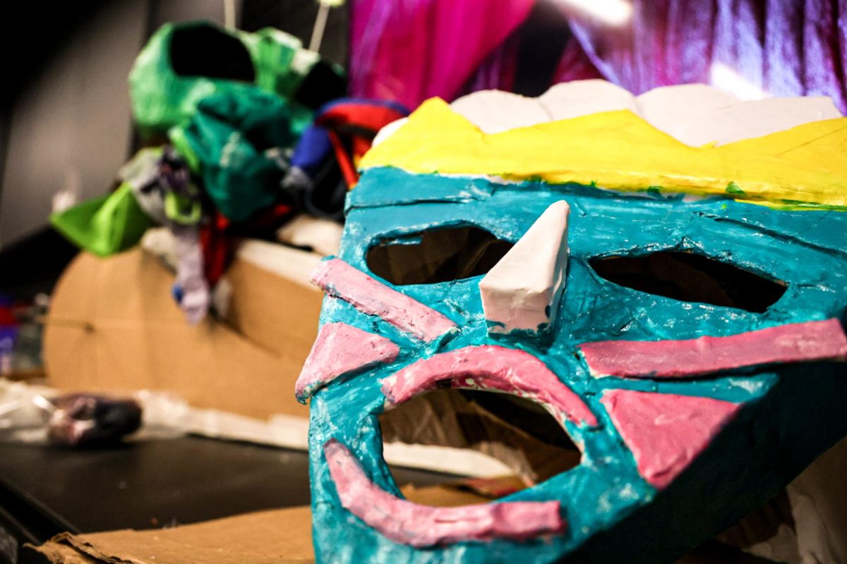 Masks made by students in anticipation of Saturday's Arts in the Dark Halloween parade in downtown Chicago are on display in the Student Center's second-floor Makerspace on Wednesday, Oct. 21, 2026.