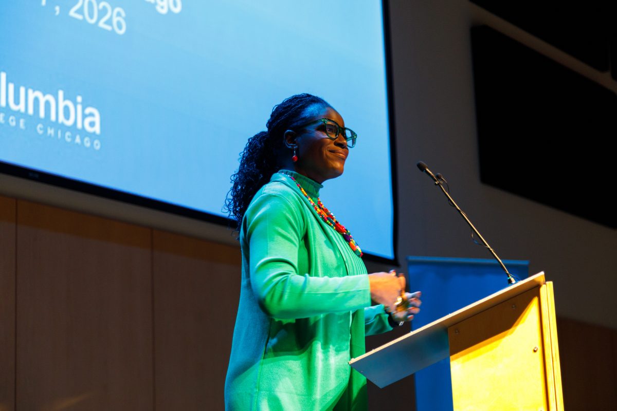 President and CEO Shantay Bolton greets the college in her address during the State of the College on the fifth floor of the Student Center on Oct. 7, 2026.
