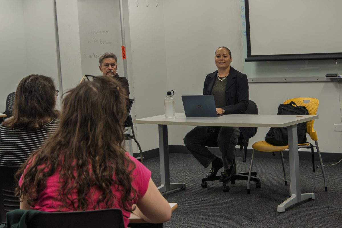 Associate professor CM Burroughs lectures her Experimentation Workshop class in room 316 on the third floor of 33 E. Ida B. Wells on Wednesday, Oct. 21, 2026.