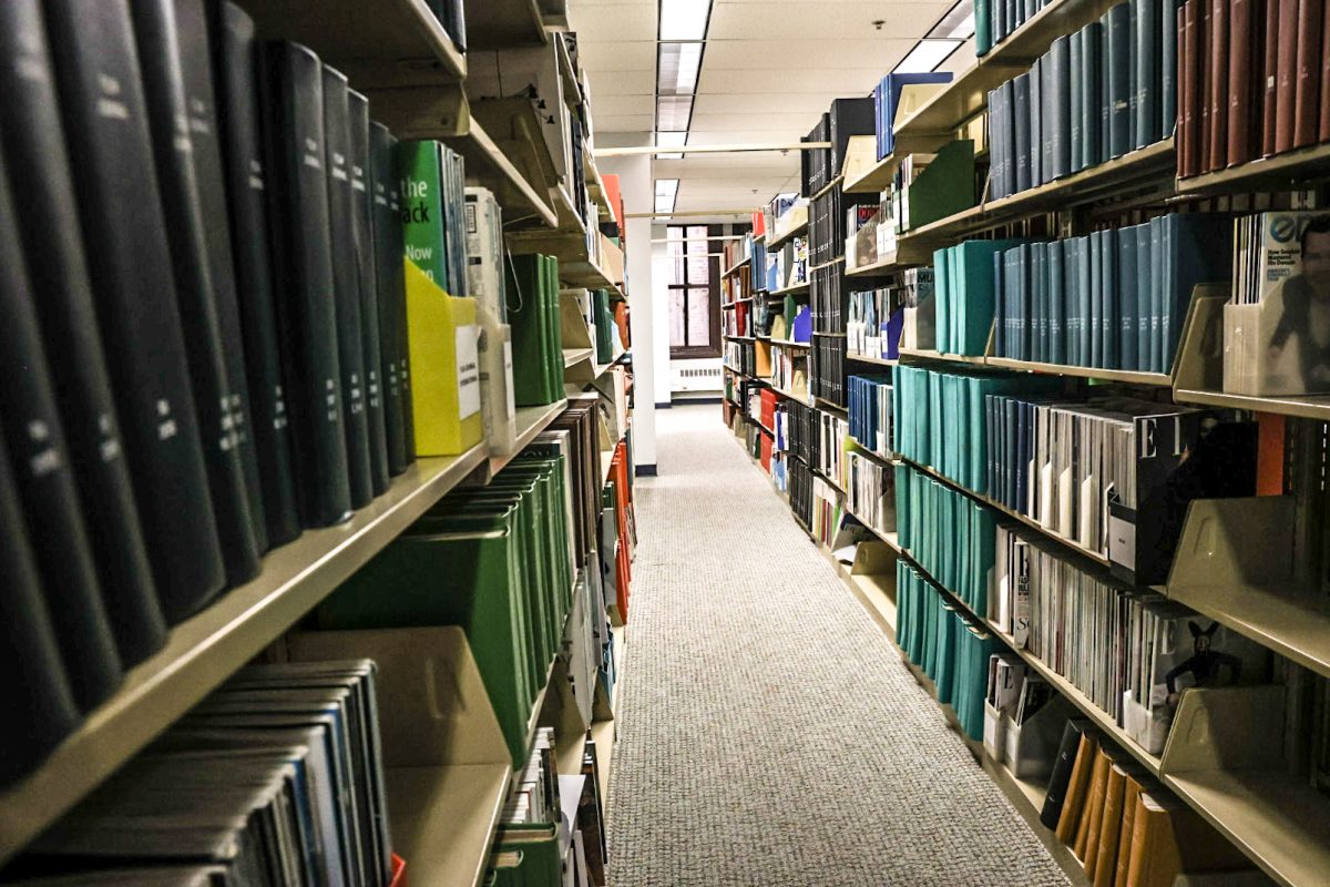 Books fill shelves on the second floor of the Columbia library building at 624 S. Michigan Ave. on Tuesday, Oct. 27, 2026.
