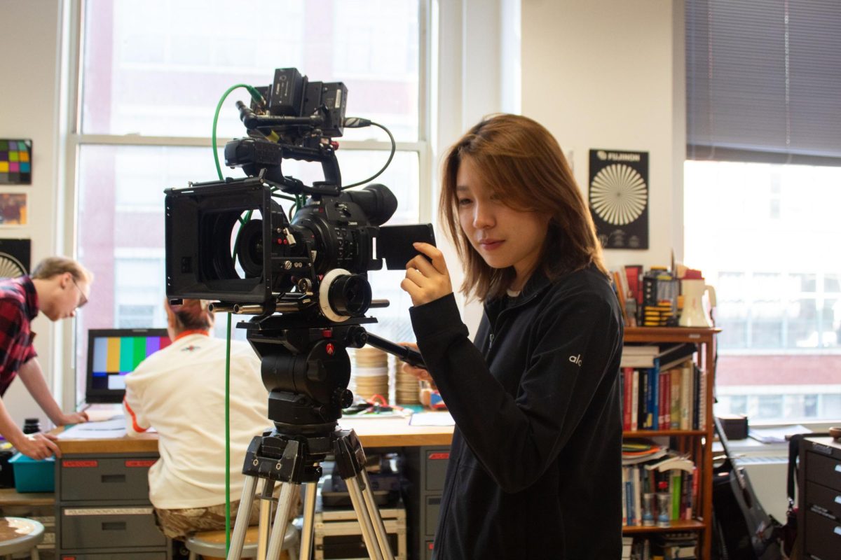 Eujin Kim, a junior dance major, practices using the Canon C100 camera in her "Cinematography: Camera Seminar I" class on Tuesday, Oct. 6, 2026.